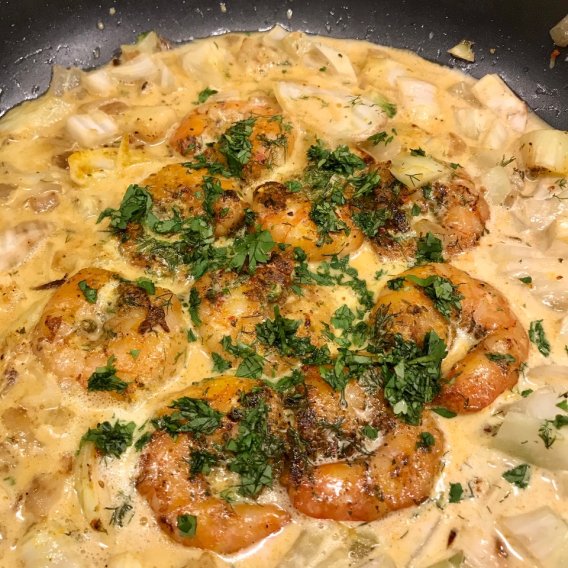 Fenchel-Curry mit Crevetten